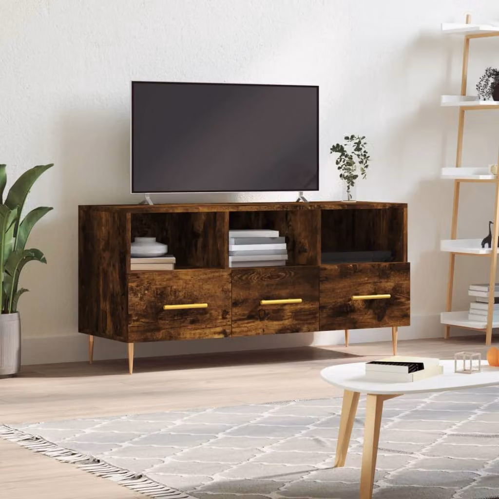 vidaXL Mobile Porta TV Rovere Fumo in Legno e Metallo, L 102 cm x P 36 cm x H 50 cm