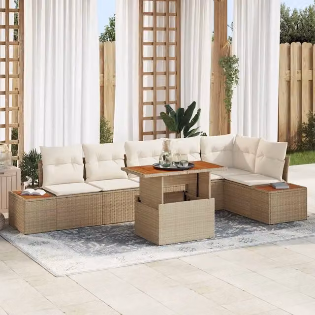Set Divano da Giardino 7 pz Beige Poly Rattan 3358815