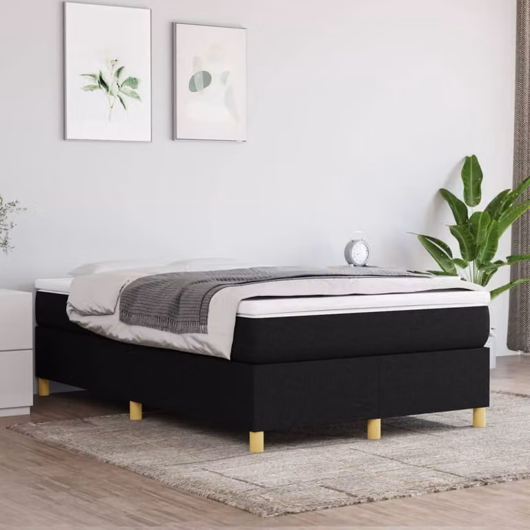 The Living Store Letto a molle con materasso nero 120x200 cm in tessuto