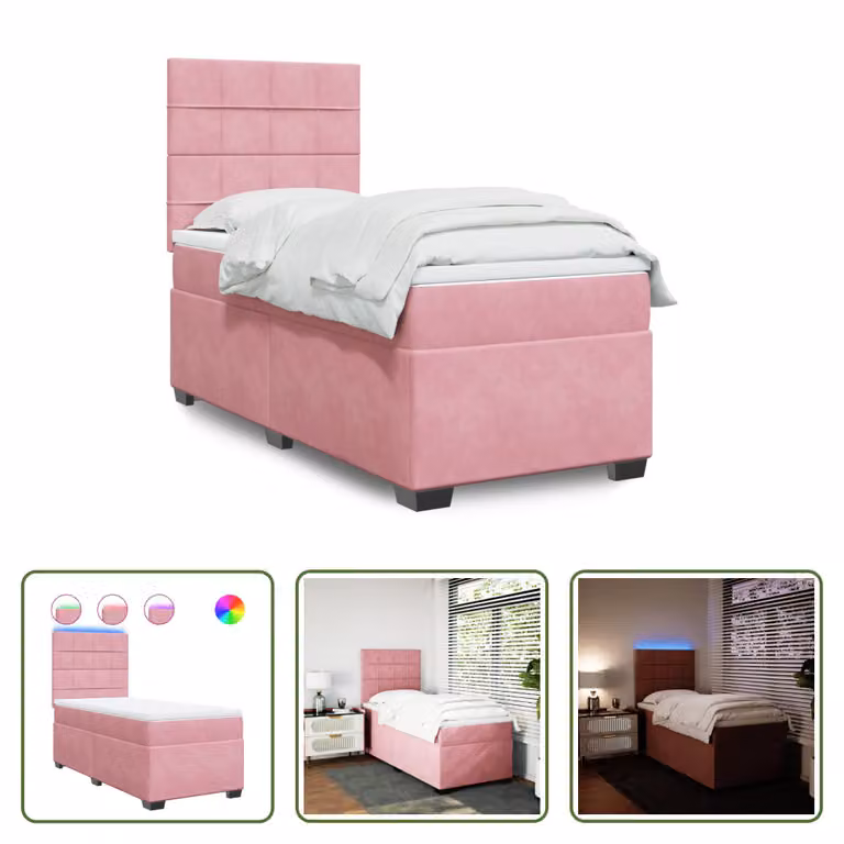 The Living Store Letto a molle con materasso Rosa 80x200 cm Velluto