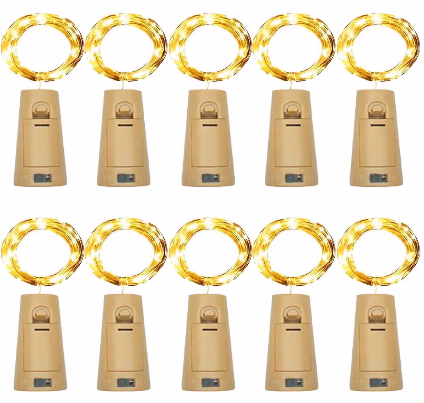 Illuminazione per bottiglie di vino, 20 LED, confezione da 10 pezzi, luce bianco caldo, alimentazione a batteria