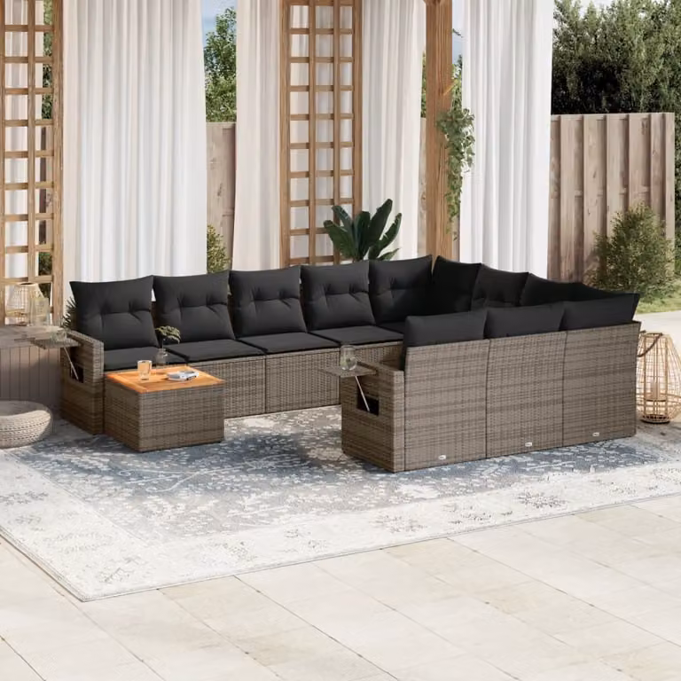 Maison Exclusive - Set Divani da Giardino 11 pz con Cuscini in Polyrattan Grigio