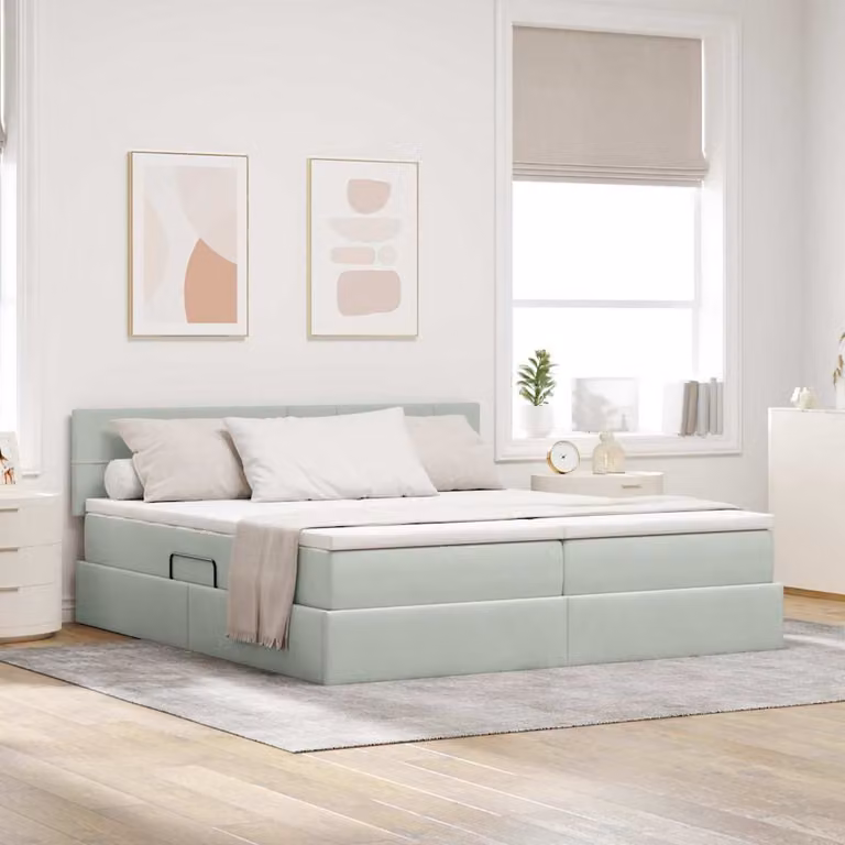 Letto con contenitore vidaXL in tessuto velvet grigio chiaro 180 x 200 cm