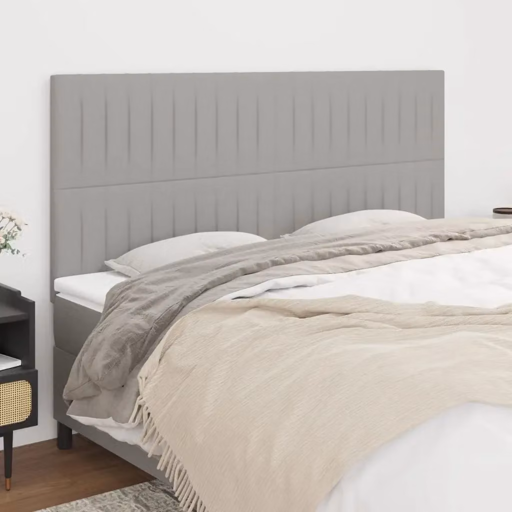 Testata per letto imbottita in tessuto grigio chiaro con struttura in legno di larice L: 200 cm, P: 5 cm, H: 118-128 cm – 2