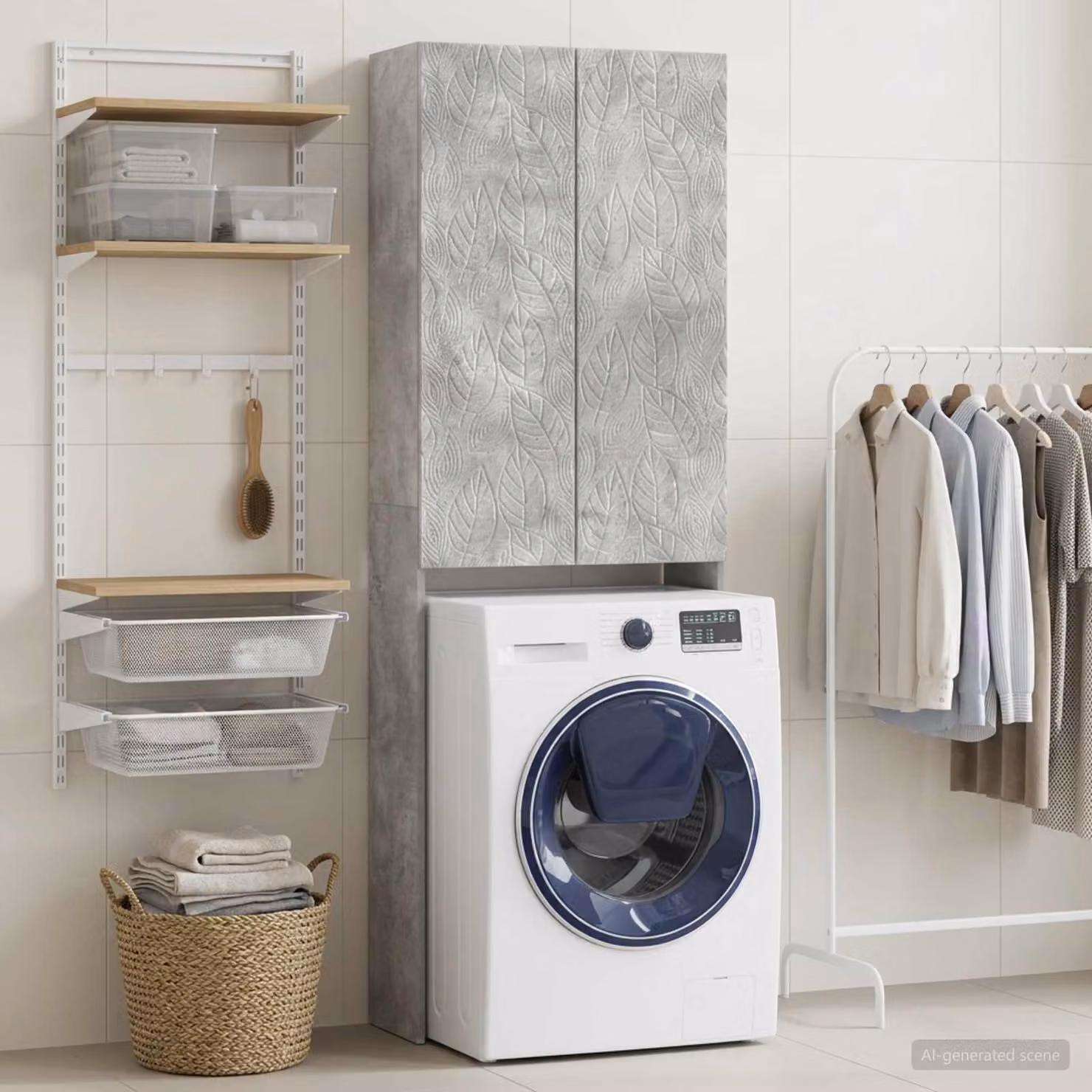 Mobiletto da bagno moderno vidaXL DELFT Grigio Cemento, L: 66 cm, P: 25,5 cm, H: 190 cm