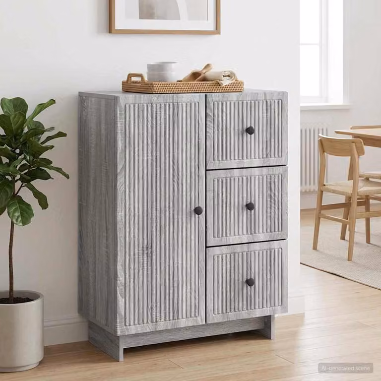 Credenza moderna vidaXL in legno ingegnerizzato e metallo, Grigio Sonoma, L: 66 cm, P: 34,5 cm, H: 90 cm