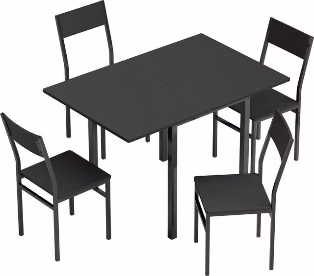 Set Tavolo da Pranzo Allungabile e Sedie Impilabili HOMCOM, Nero – 1
