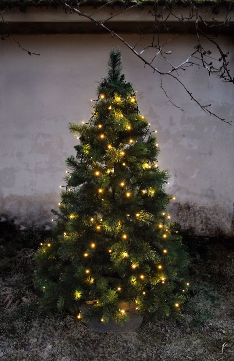 Luci natalizie a LED da appendere per alberi di circa 180-200 cm, colore: bianco caldo, cavi neri a 8 fili, per uso interno ed esterno, trasformatore incluso