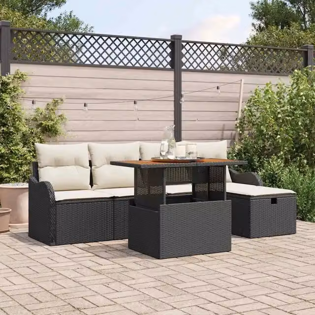 Set Divano da Giardino 6 pz Nero polyrattan 3359932