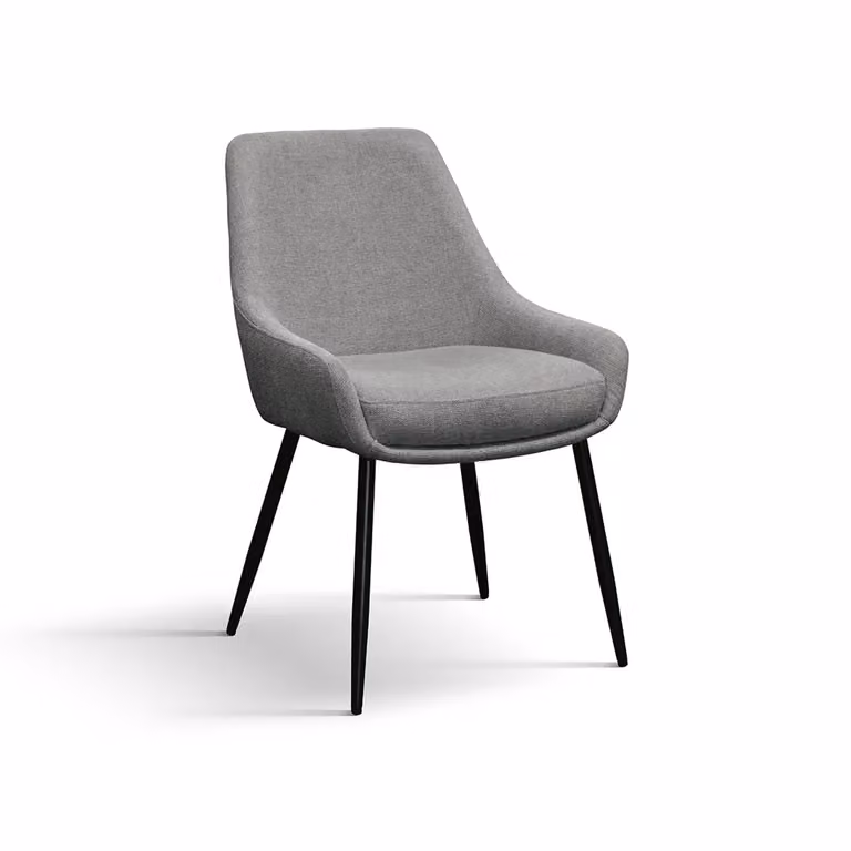 Set di sedie TALLINN in tessuto grigio e gambe in metallo nero opaco, con braccioli
