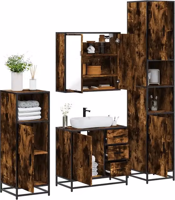 Set Mobili da Bagno 4 pz Rovere Fumo in Legno Multistrato 3301197