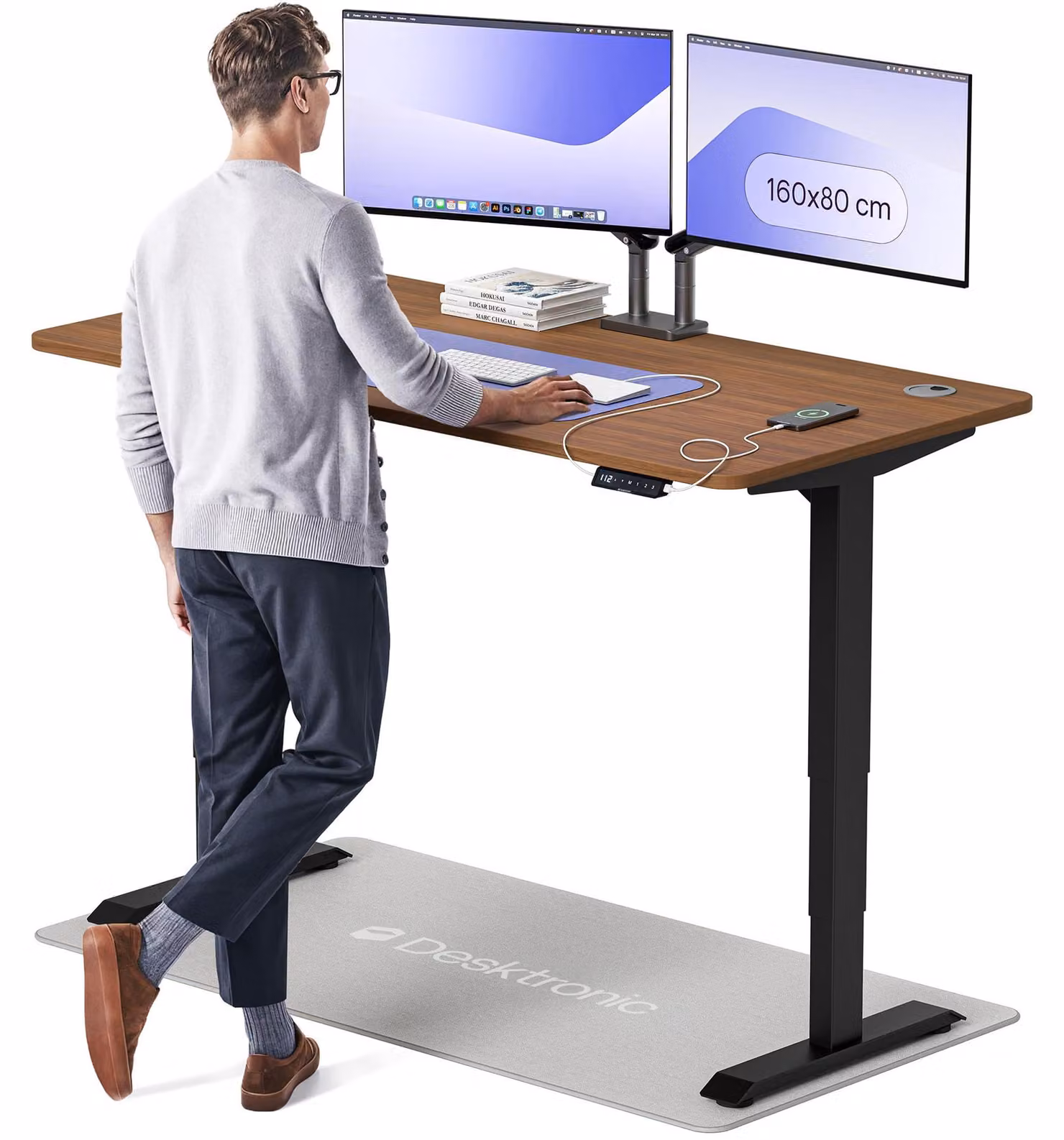 Scrivania elettrica 160x80 cm - Realizzata in legno di noce e con struttura in metallo, dotata di regolazione in altezza con memoria delle posizioni