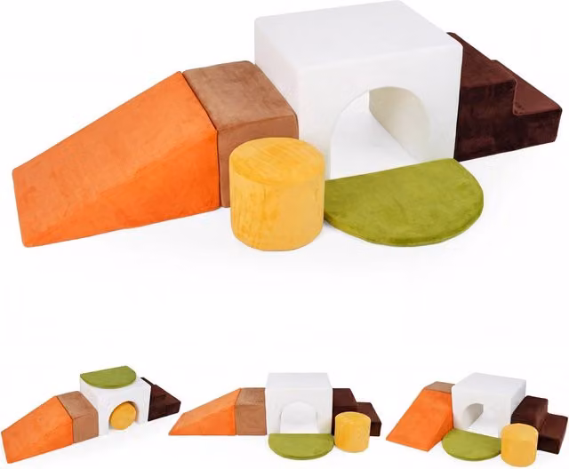 Set di 6 blocchi morbidi in schiuma per bambini con scivolo, scala e arrampicata, colorati e lavabili per lo sviluppo motorio e sensoriale – 1