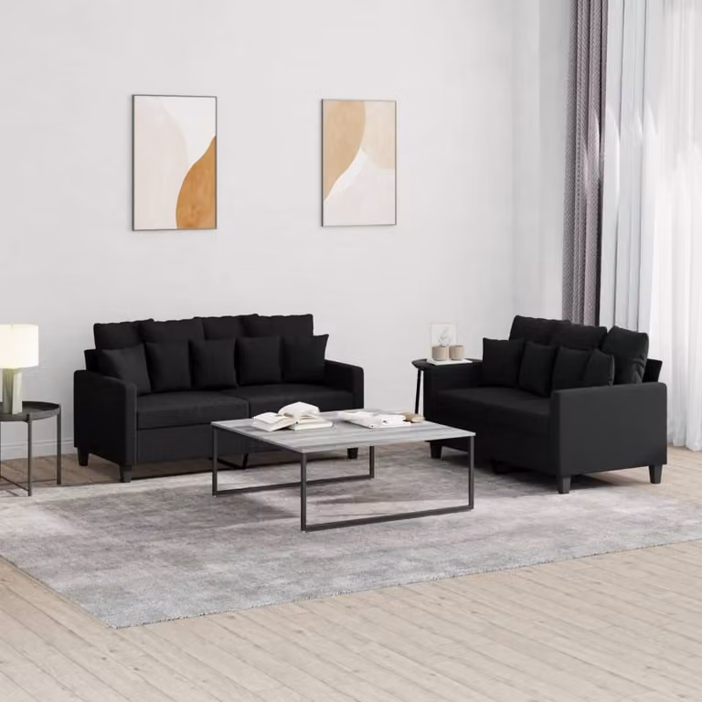 Maison Exclusive - Set divano a 2 posti con cuscini, tessuto nero