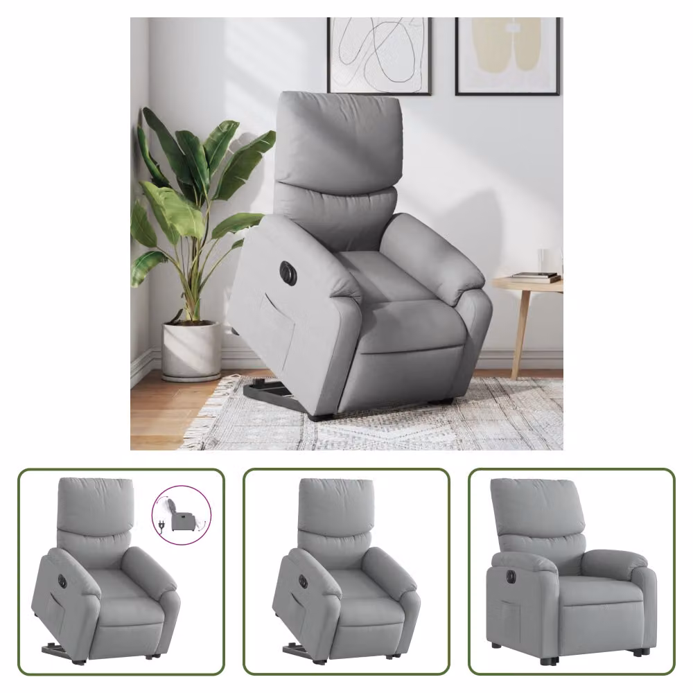 The Living Store Poltrona relax con supporto elettrico in tessuto grigio chiaro