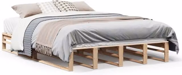 Letto matrimoniale per adulti in legno massello di pino naturale con doghe piatte, L/P/H: 135 x 190 cm