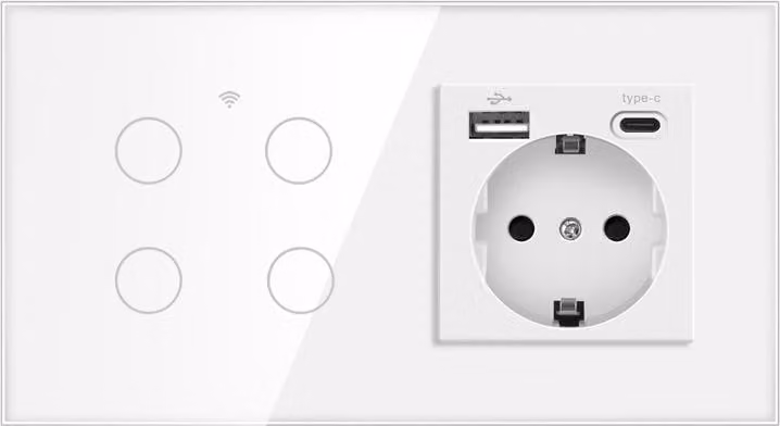 Presa intelligente WiFi ZELURXX con pannello in vetro, Tuya, comando vocale, Alexa e Google Home, telecomando, 16 A, 800 W, IP20, bianco