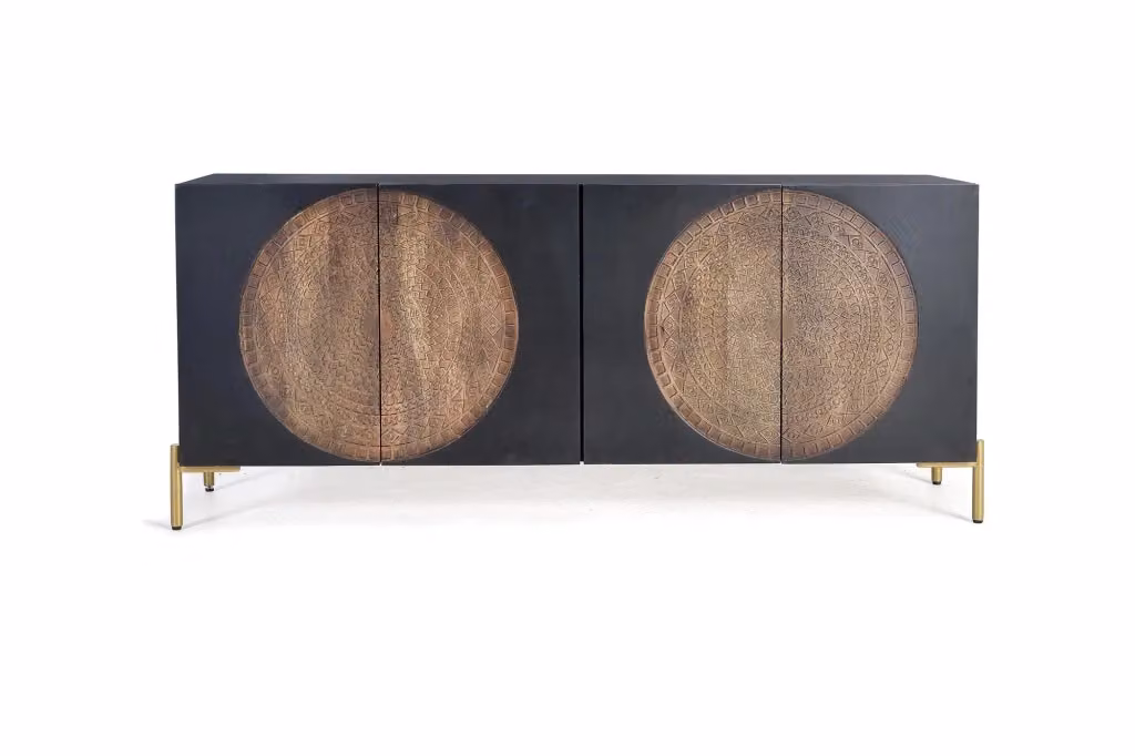 Credenza etnica in legno di mango e metallo marrone e nero per la tua sala da pranzo – 2