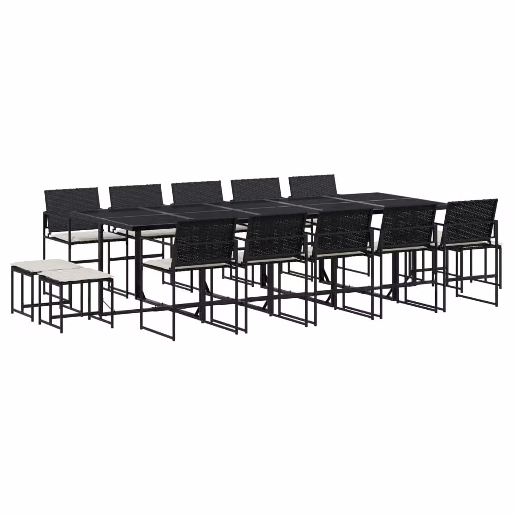 Set da Pranzo da Giardino 15 pz con Cuscini Nero in Polyrattan