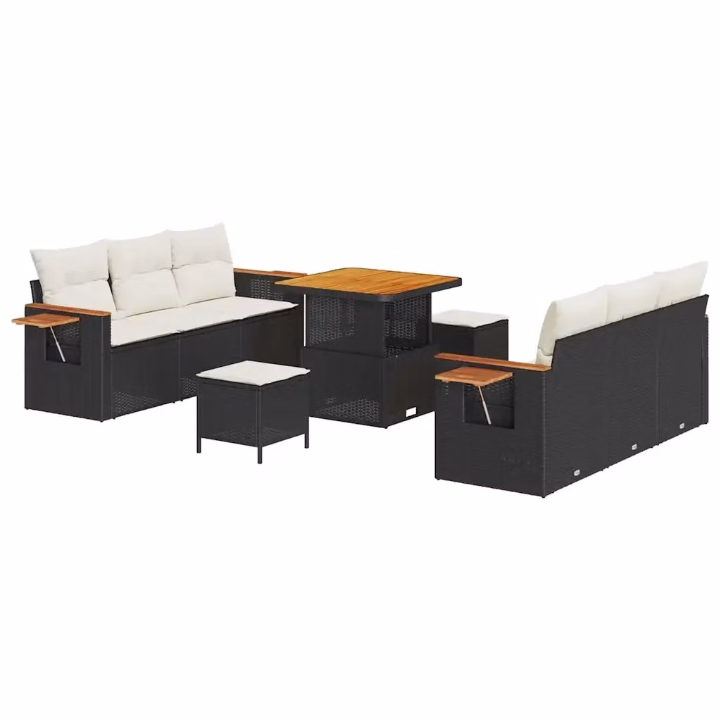 Set Divano da Giardino vidaXL 11 Pezzi con Cuscini Nero e Beige per Esterno – 2
