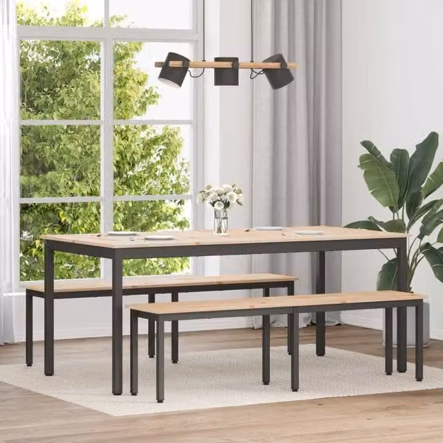Tavolo da pranzo rettangolare moderno vidaXL in pino massello, colore marrone e beige, L: 180 cm, P: 90 cm, H: 75 cm