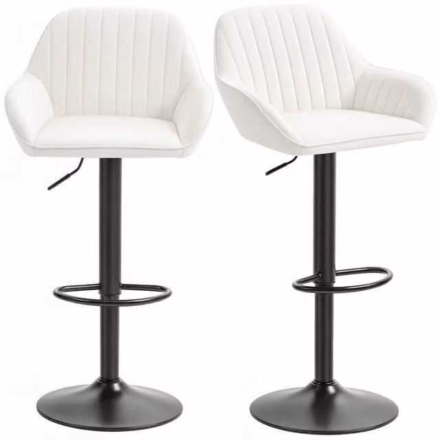 Sgabello da Bar Minimal Girevole a 360 Gradi in Velluto Beige e Bianco con Struttura in Metallo