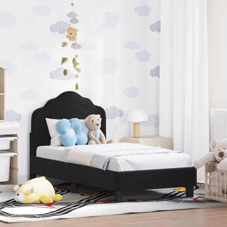 vidaXL Struttura letto per bambini in legno con rivestimento in velluto nero L/P/H: 140 x 70 x 79 cm
