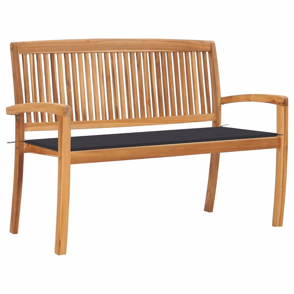 The Living Store Panca da giardino impilabile con cuscino 128,5 cm in teak massiccio