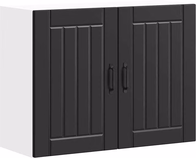Pensile da parete HELLOSHOP26 per cucina o soggiorno con ante in vetro, design moderno in legno composito nero opaco, L: 80 cm, P: 31 cm, H: 60 cm