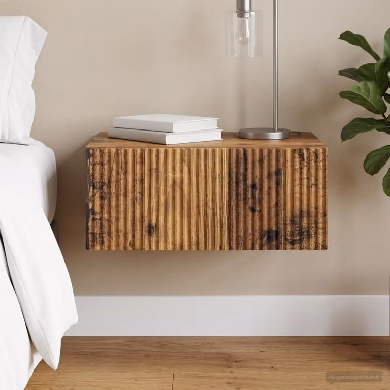 vidaXL Mobiletto da notte a muro moderno in legno antico marrone L 49 cm x P 34,5 cm x H 20 cm