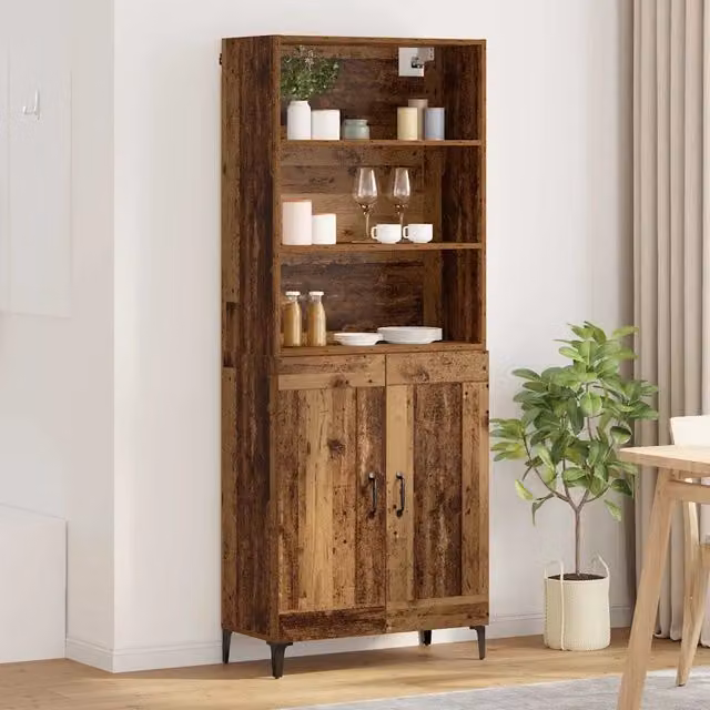 Set di 2 credenze moderne vidaXL in legno e metallo color marrone L/P/H: 69,5 x 34 x 180 cm – 1