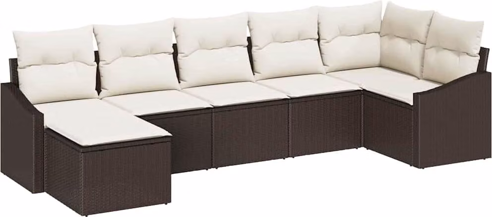 Set Divano da Giardino 7 pcs Marrone e Crema polyrattan