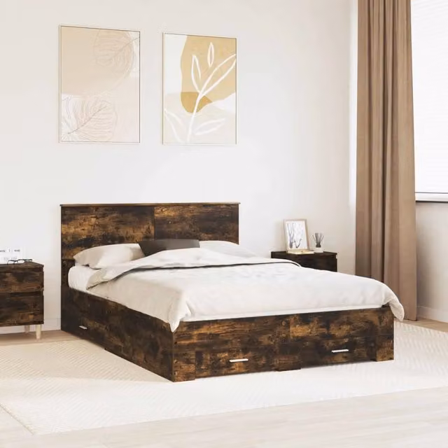 Giroletto per letto Design In in legno multistrato color rovere fumè con cassetti, L/P/H: 140 x 190 x 90 cm – 1
