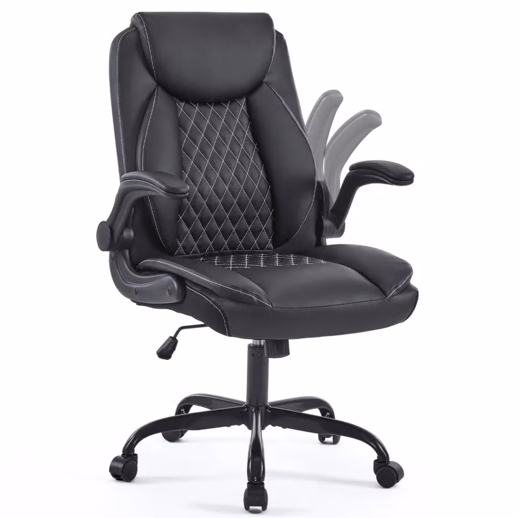 Sedia da ufficio ergonomica girevole a 360 gradi in pelle sintetica nera con braccioli e ruote per casa e ufficio – 2