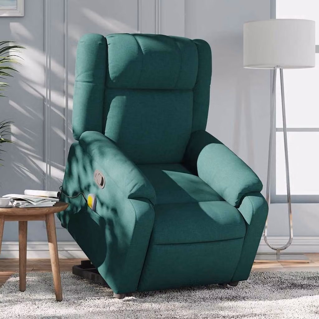 vidaXL Poltrona Alzapersona con Assistenza Elettrica Verde in Tessuto e Schiuma – 1