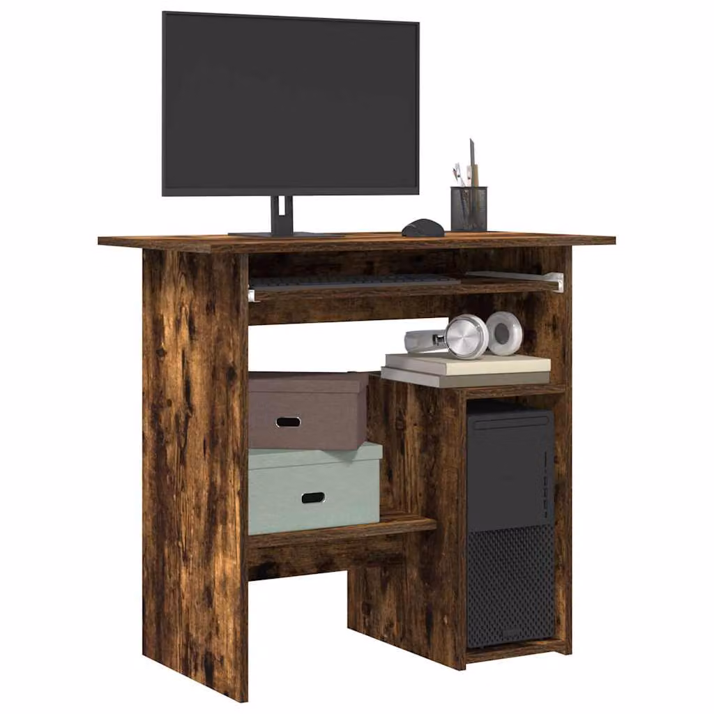 Scrivania moderna vidaXL in legno e MDF color rovere fumo L: 80 cm, P: 45 cm, H: 74 cm