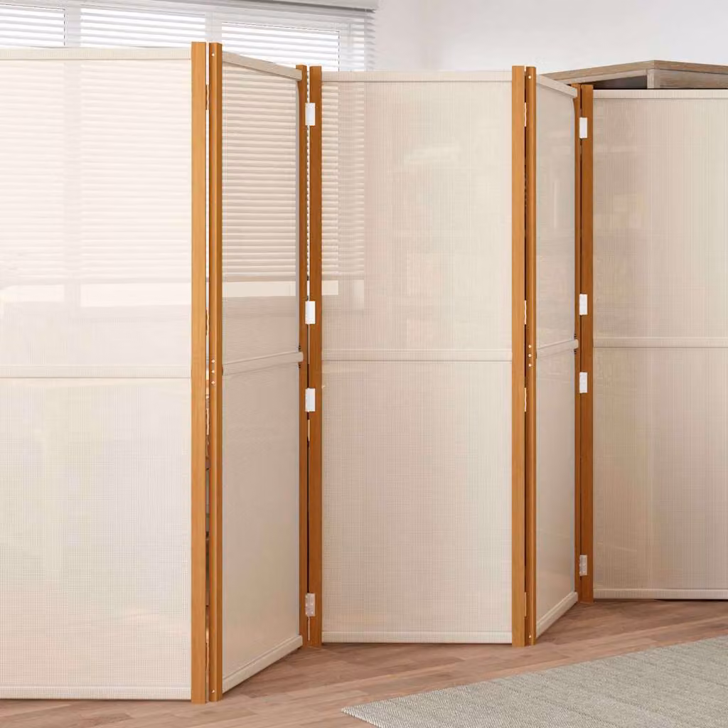 Divisorio a 6 Pannelli vidaXL in Legno di Acacia Oliato, Bianco e Beige, L 420 cm x H 180 cm