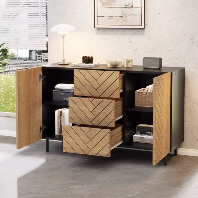 Sideboard moderno in MDF con finitura opaca marrone e nero L/P/H: 120 x 40 x 76 cm
