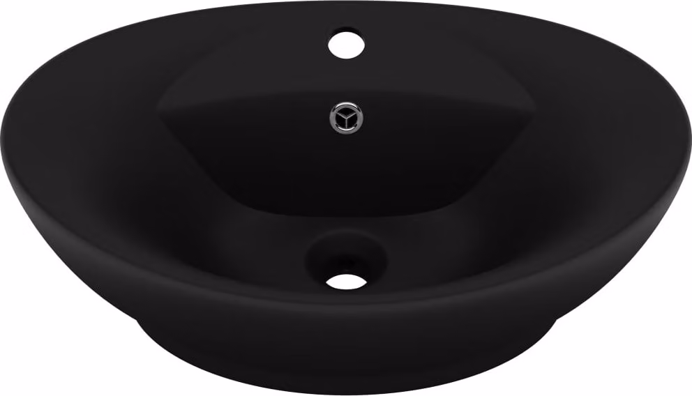 Lavandino con Troppopieno Ovale Nero Opaco 58,5x39cm Vetroceramica