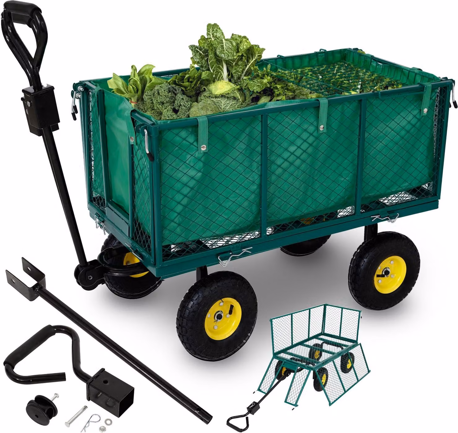 Carrello da giardino AREBOS pieghevole | 550 kg | pneumatici e telone