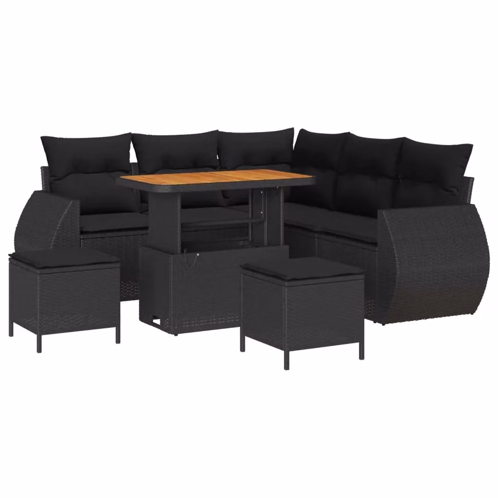 Set Divano da Giardino vidaXL a L con 8 Pezzi, Nero, Polyrattan e Struttura in Acciaio con Cuscini Inclusi – 2