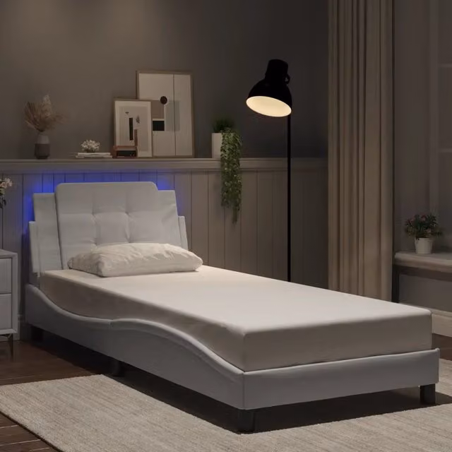 Letto Zadar vidaXL Bianco con LED sottostante e porta di ricarica USB, L/P: 100 x 200 cm