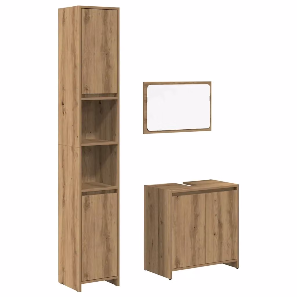 Set di mobili da bagno moderno vidaXL in legno color rovere composto da mobile lavabo, colonna alta e armadietto con specchio, L/P/H: 60 x 33 x 60 cm – 2