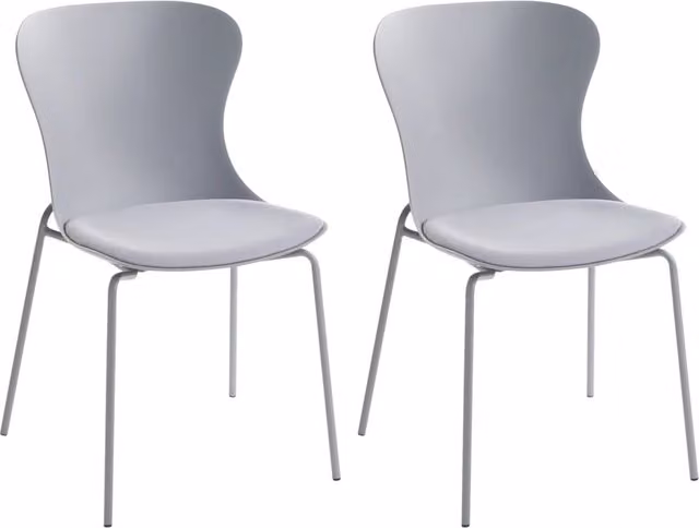 Set di 2 sedie da pranzo con seduta in materiale sintetico grigio e struttura in metallo, con cuscino, in stile minimalista scandinavo
