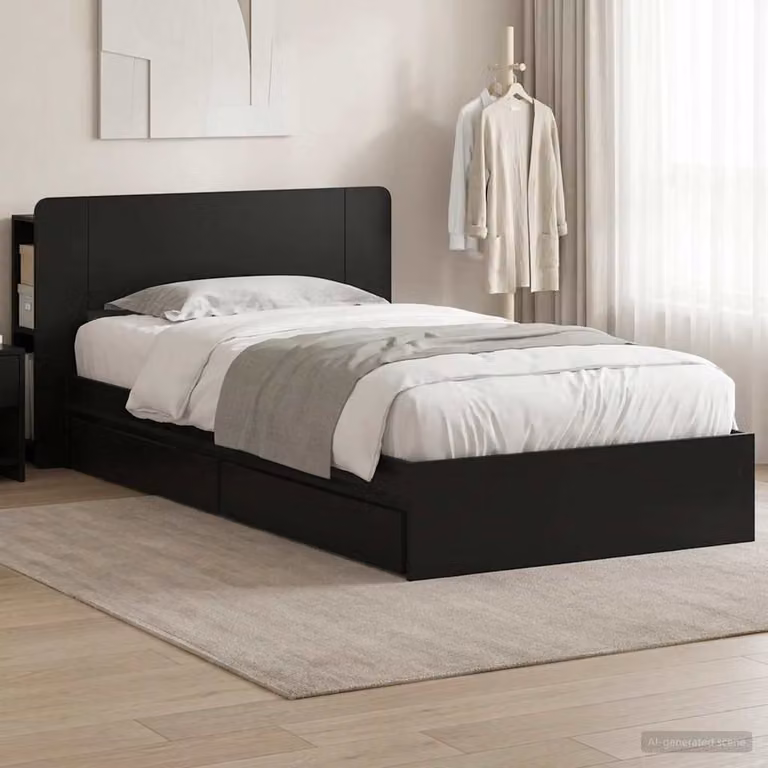 vidaXL Letto moderno con cassettone contenitore in legno nero L/P/H: 190 x 90 x 119,5 cm