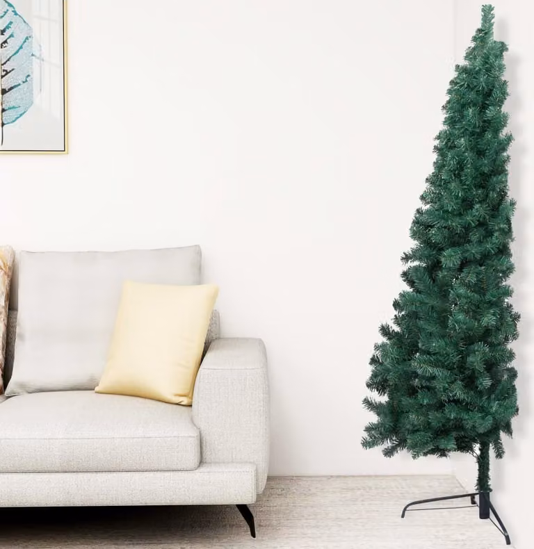 The Living Store Mezzo albero di Natale artificiale con supporto verde 210 cm PVC