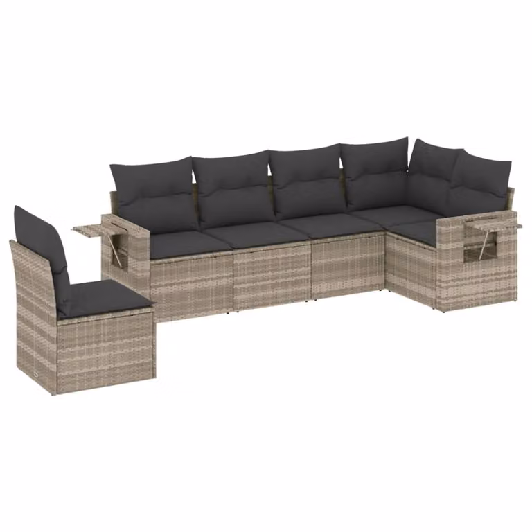 Set Divano da Giardino 6pz con Cuscini Grigio Chiaro Polyrattan