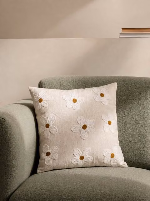 Cuscino Luma Kenay Home con motivo floreale bianco in cotone, L/P: 45 x 45 cm