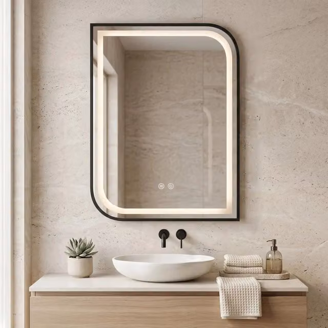 Specchio LED Rea Zone Rettangolare Nero con Touch Switch e Dimmerabile L: 70 cm, H: 50 cm – 1