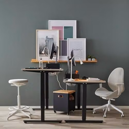 Scrivania regolabile in altezza, modello TROTTEN, beige/antracite, 160x80 cm